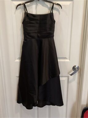 ladies Black Satin Fit-and-Flare Dress with Spaghetti Straps